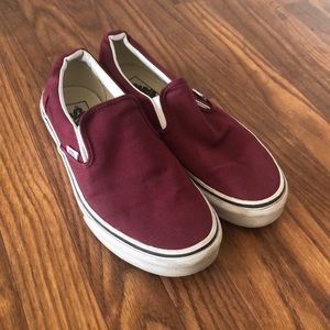 Burgundy Vans slip ons